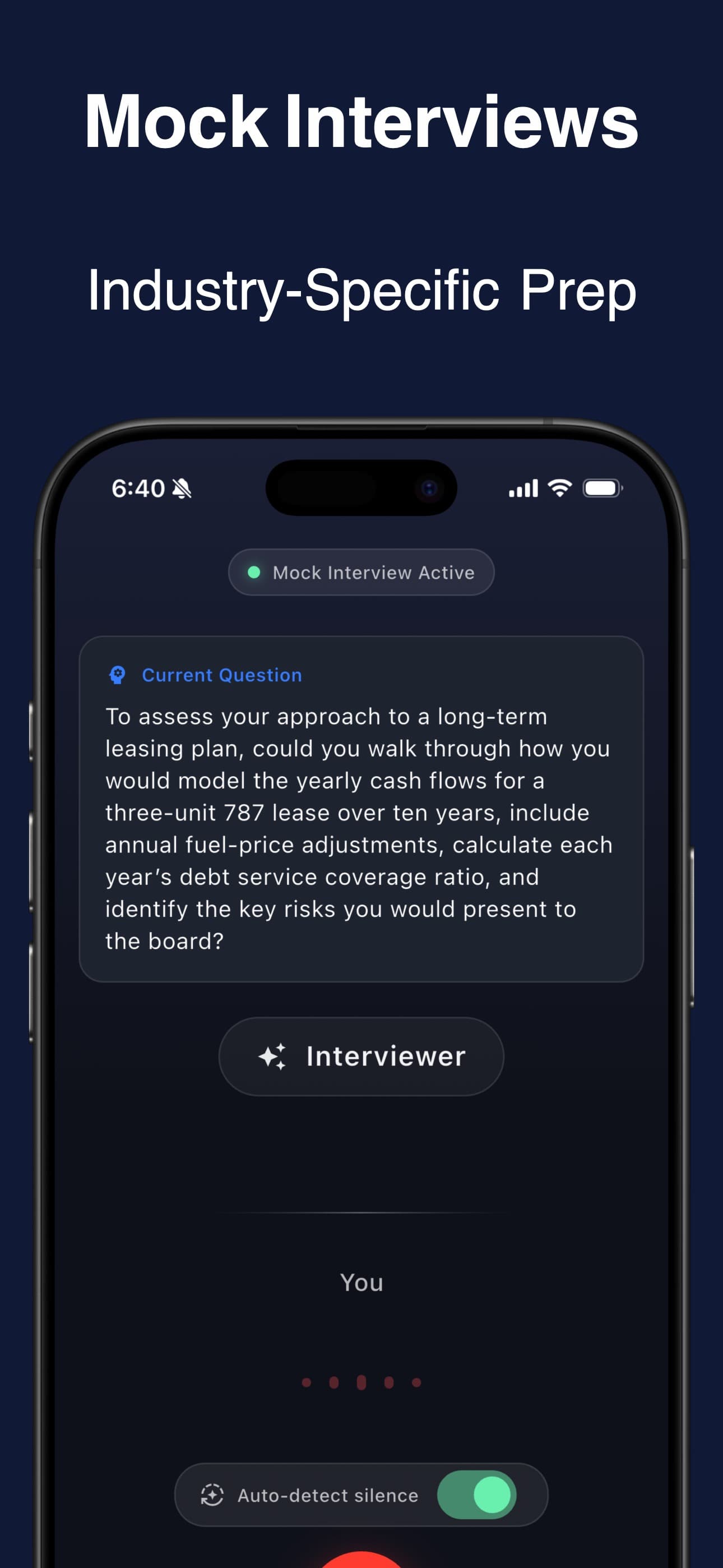 InterYue iPhone screenshot showing another part of the interview practice experience.